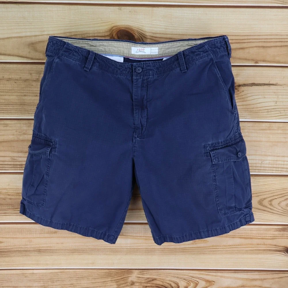 IZOD Saltwater Shorts Mens Size‎ 42 Blue 100% Cotton Cargo Pockets Flat Front